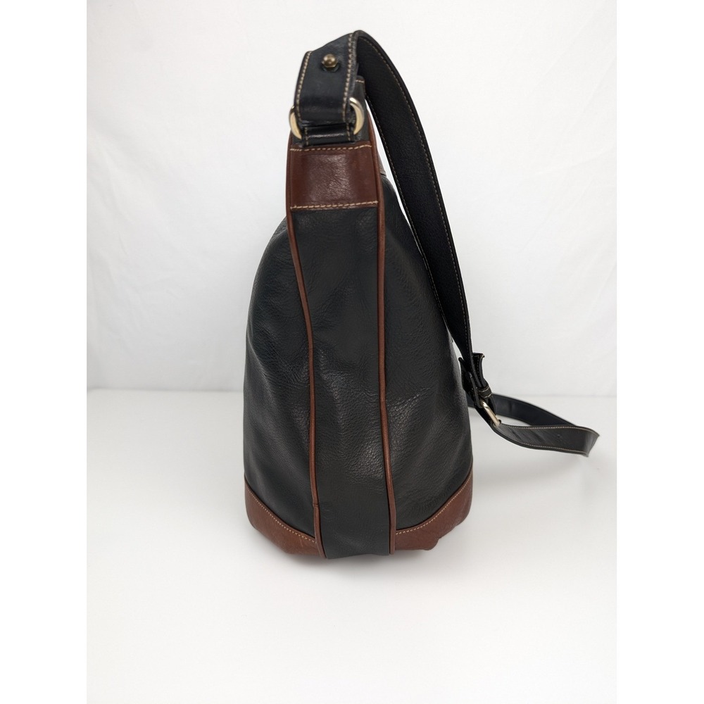 DG Monogram Leather Hobo Shoulder Bag Black Brown Two Tone Quiet Luxury Boho Y2K - Picture 4 of 12